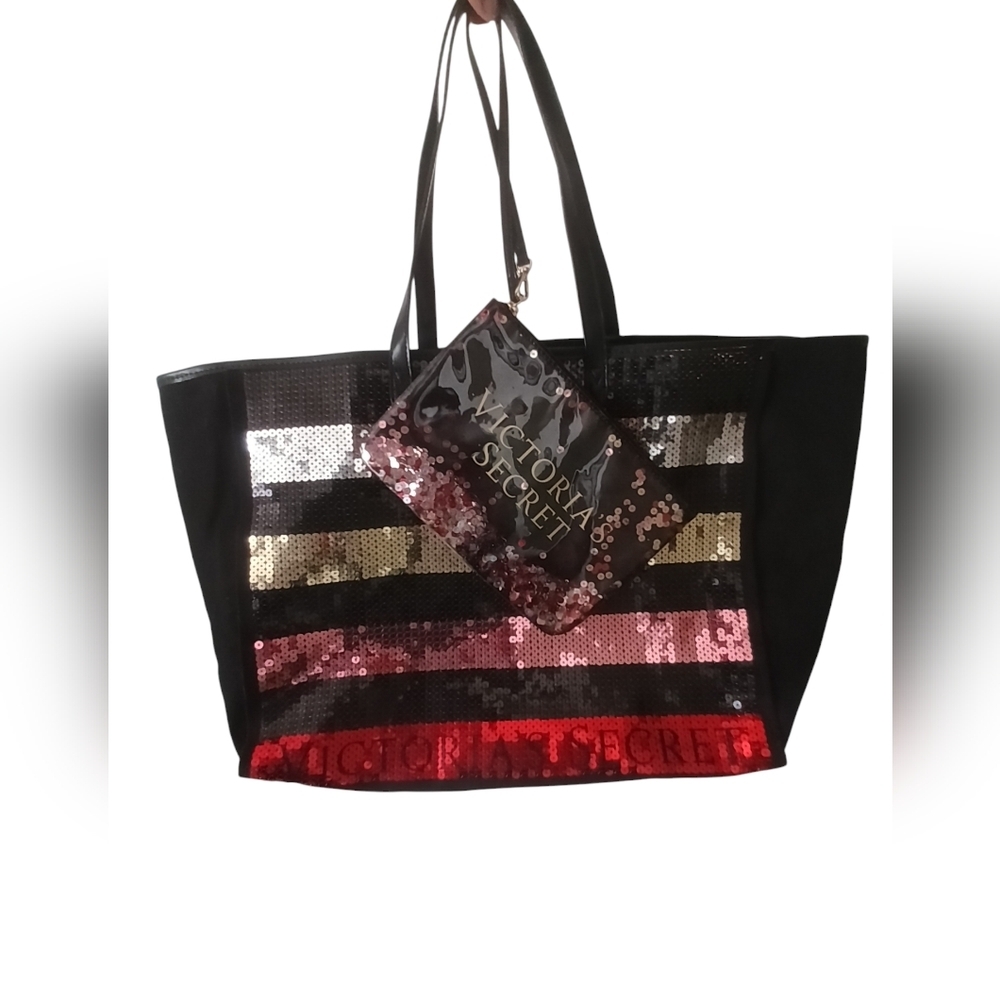 Victoria's Secret Love Black Friday 2017 Sequin Bling Tote Bag & Mini Pouch Set